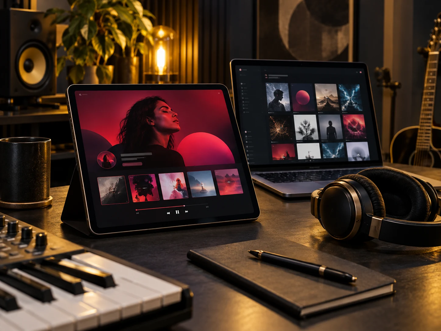 Apple Music sanatçı profili için katalog ve dinleme ekranları