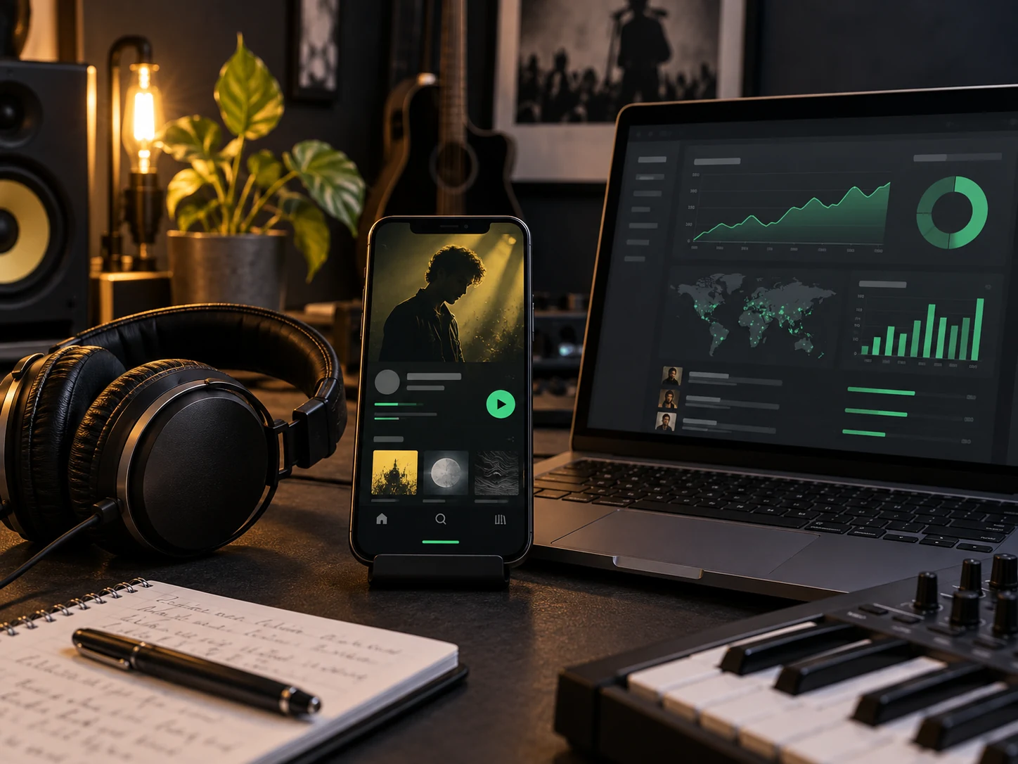 Spotify sanatçı profili yönetimi için dinleme ve profil ekranları